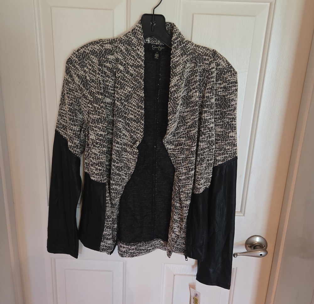 Jessica Simpson Black and White Open-Front Knit Cardigan